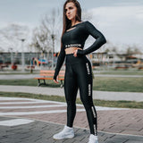 2019 Letter Fashion Stripe printed Women Suit Sets Sexy Fitness