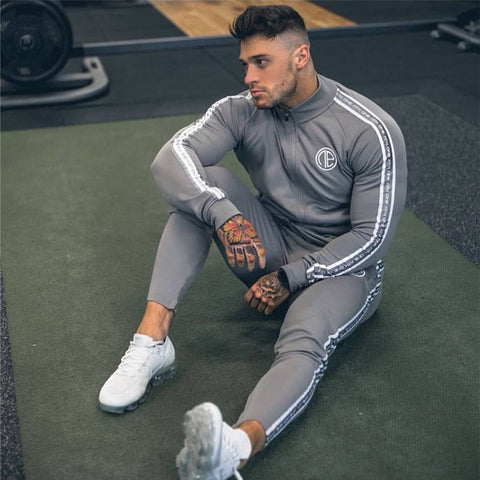 2019 Sport Suit Men Bodybuilding Jacket Pants Sports Suits