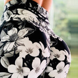 3D Floral black fitness leggings women's
