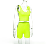 Stretchy Neon Reflective Striped Biker Shorts Set Women