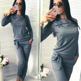 Women Spring Autumn Casual Solid Fitness Set